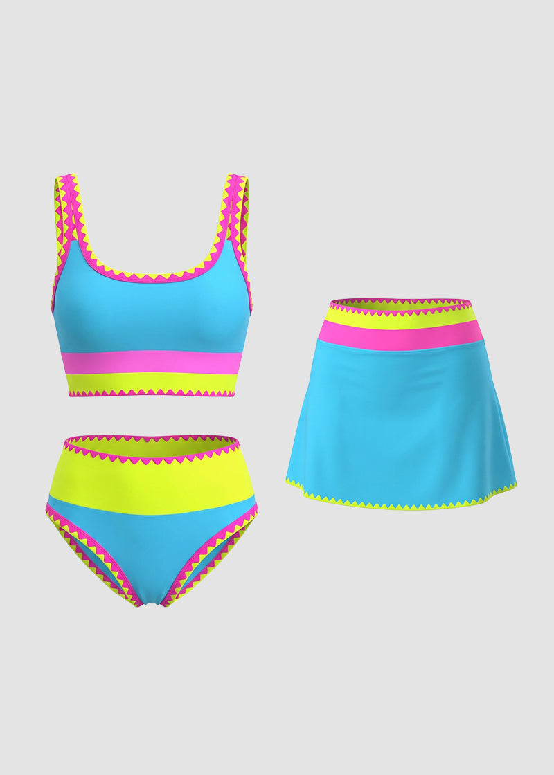 Colorblock Three-Piece Bikini Set