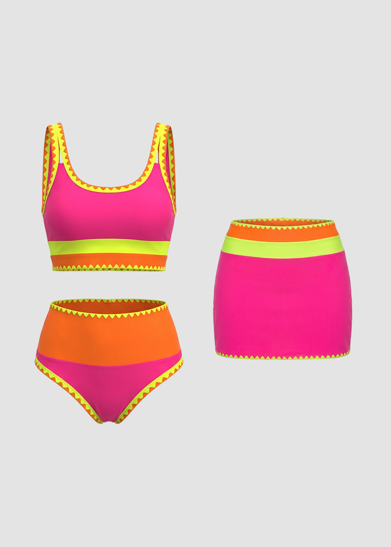 Colorblock Three-Piece Bikini Set