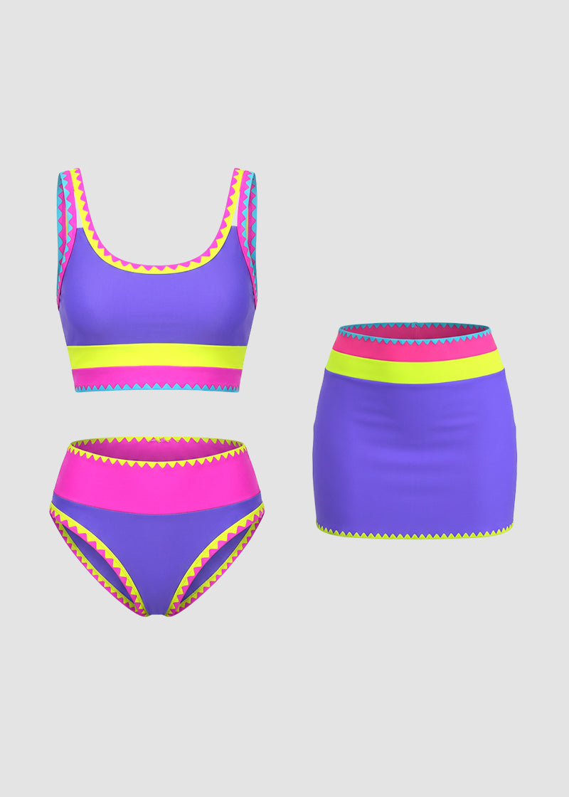 Colorblock Three-Piece Bikini Set
