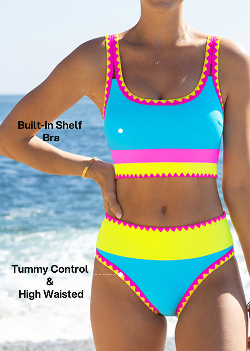 Colorblock Three-Piece Bikini Set