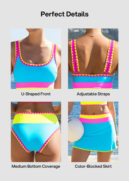 Colorblock Three-Piece Bikini Set